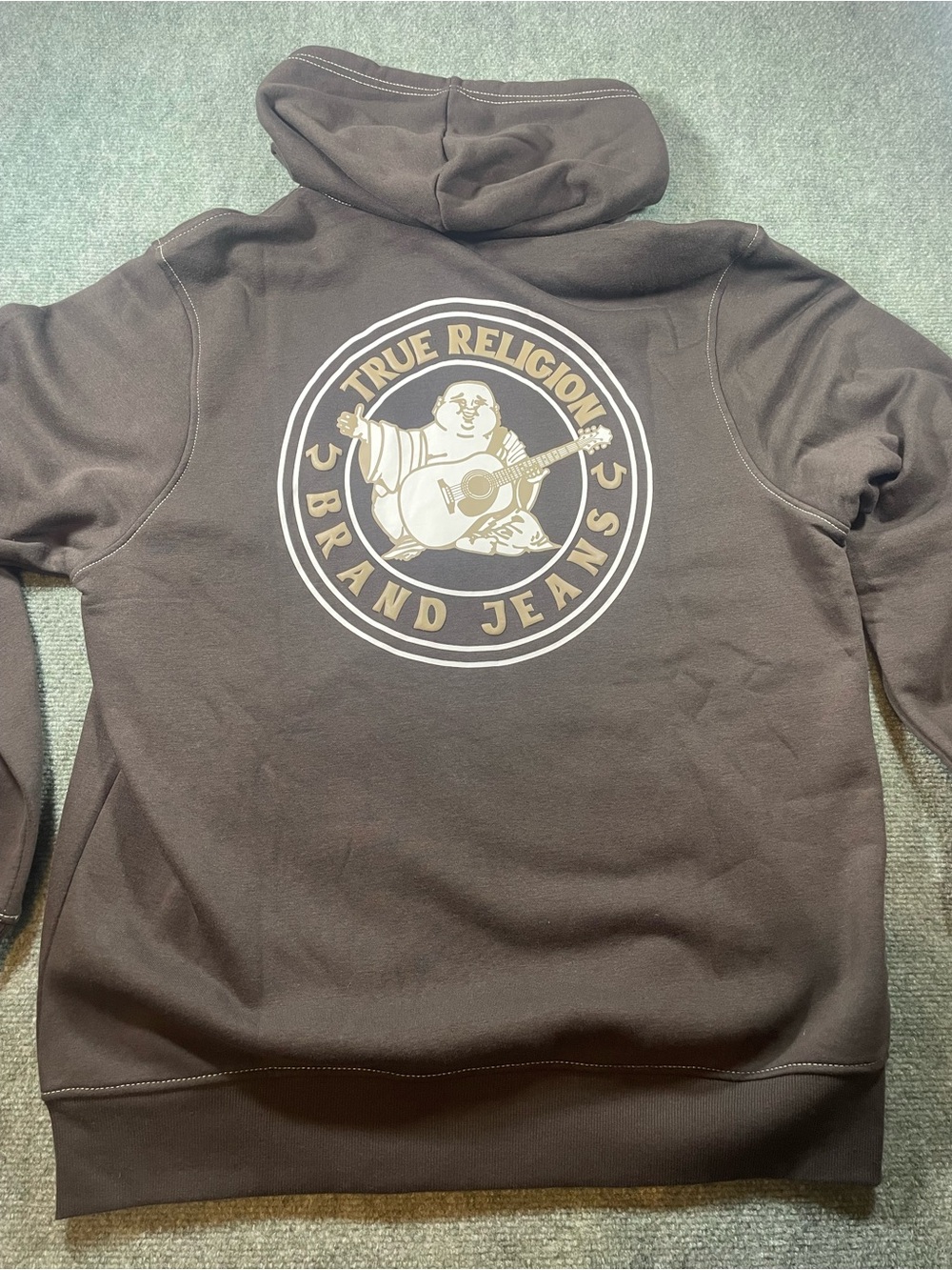 True Religion Men's Brown Hoodie with‎ Cream Logo
